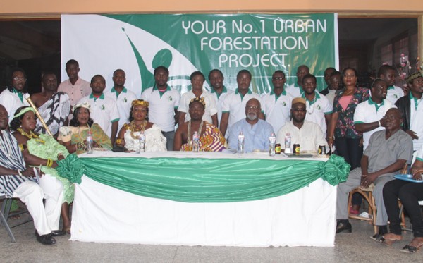 Community group gathered for an urban forestation project